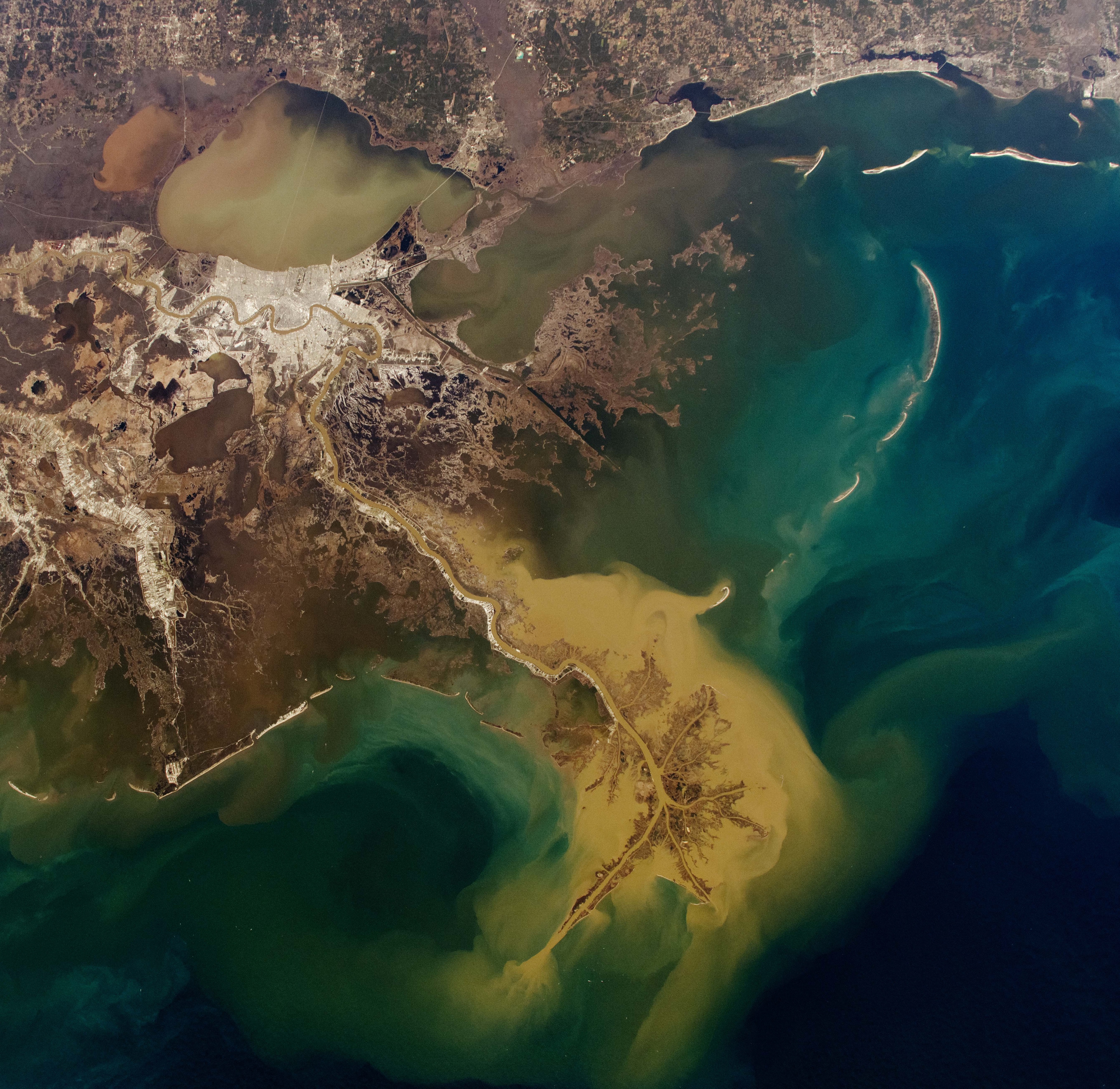NASA ISS photograph of Louisiana wetlands and New Orleans